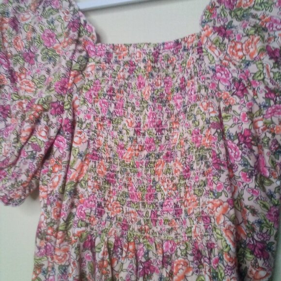 Old Navy Dress S Petite Peasant Short Sleeve Floral Colorful - Picture 14 of 14